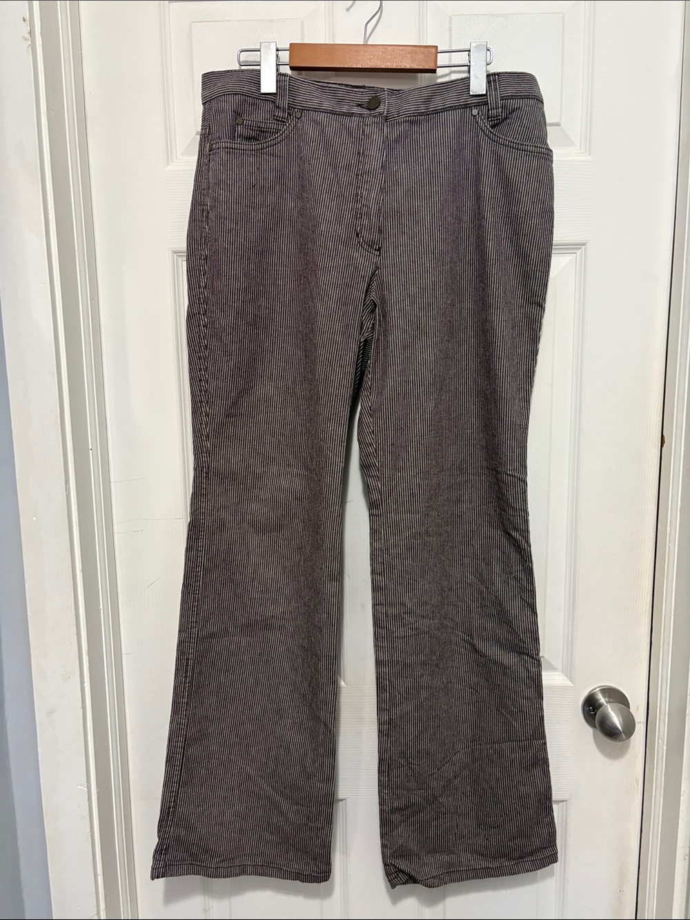 Olsen Mona Taupe and White Pinstriped Pants
